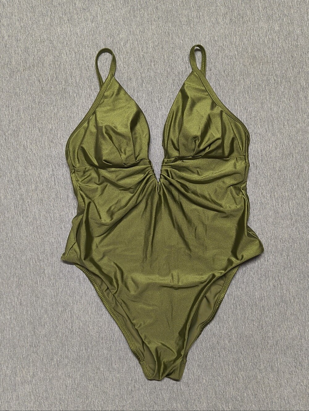 Shade & Shore Women’s High‑Shine Plunge Shirred V‑Wire One‑Piece Swimsuit